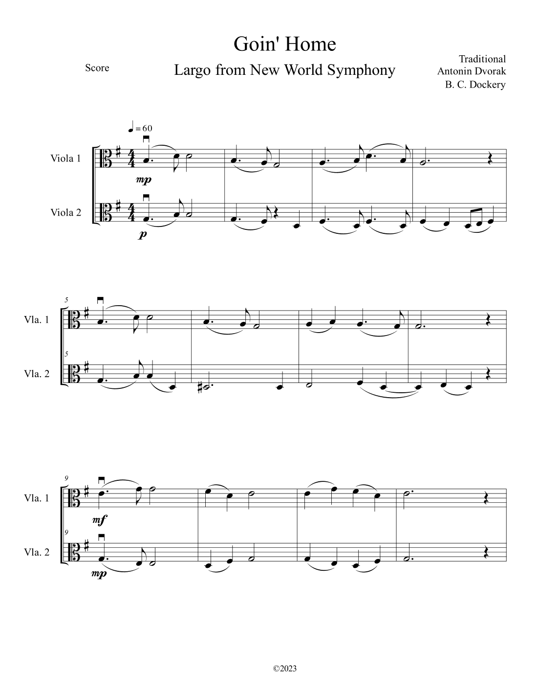 Goin' Home - Largo from New World Symphony (Viola Duet) (arr. B. C. Dockery)
