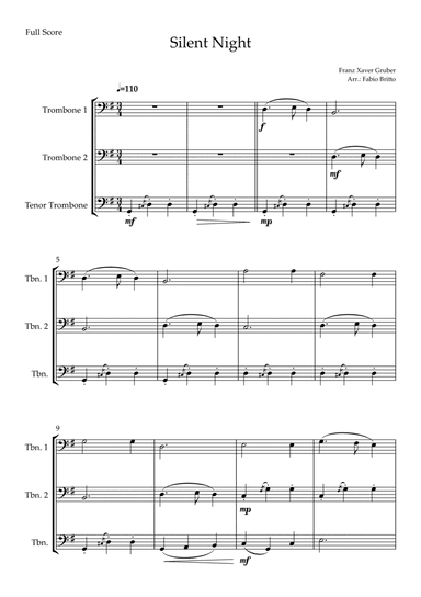 Silent Night (Christmas Song) for Trombone Trio (arr. Fabio Britto)