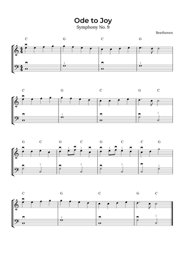 Ode to Joy (Violin and Cello with chord and bow notation) (arr. Alex Nunes Rodrigues)