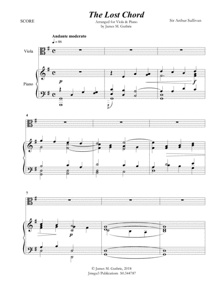 Sullivan: The Lost Chord for Viola & Piano (arr. James M. Guthrie, ASCAP)