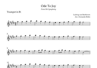 Ode To Joy Theme (from Beethoven's 9th Symphony) for Trumpet in Bb Solo (arr. Fernando Britto)