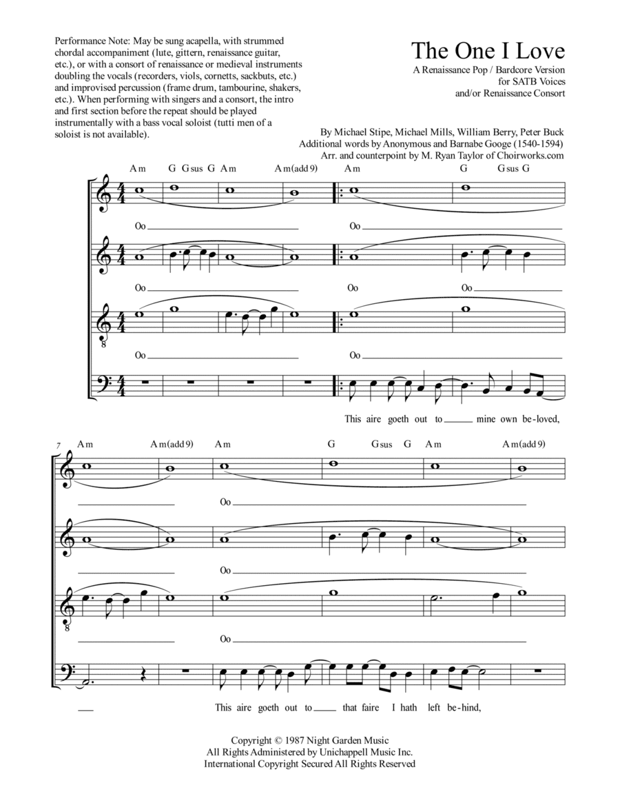 The One I Love (arr. M. Ryan Taylor)