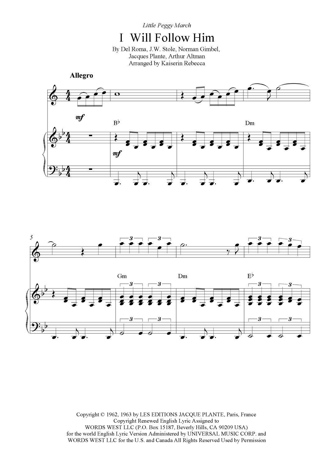 I Will Follow Him (i Will Follow You) (arr. Kaiserin Rebecca)