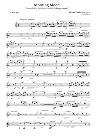Peer Gynt Suite Op. 46 No. 1 for Saxophone Ensemble - Alto Sax 1 (arr. Diego Marani)