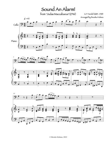 Sound An Alarm! from Judas Maccabaeus - Cello & Piano in C (arr. Brooks Holmes)
