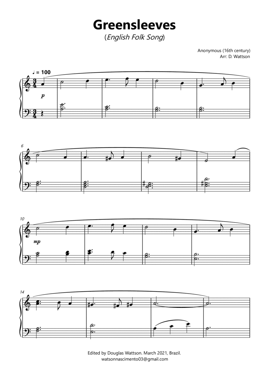 Greensleeves (arr. Douglas Wattson)