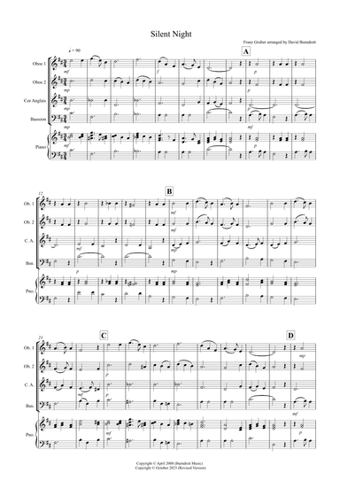 Silent Night for Double Reed Quartet (arr. David Burndrett)