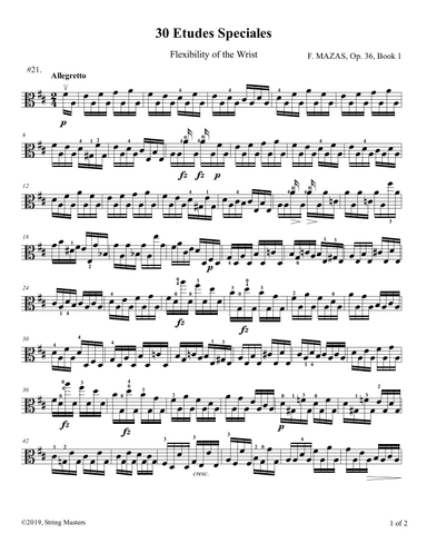 Mazas, Etudes for Viola Op 36, Book 1, No.21 (arr. String Masters)