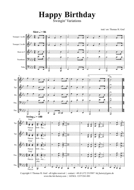 Happy Birthday - Swingin' Variations - Brass Quintet (arr. Thomas H. Graf)
