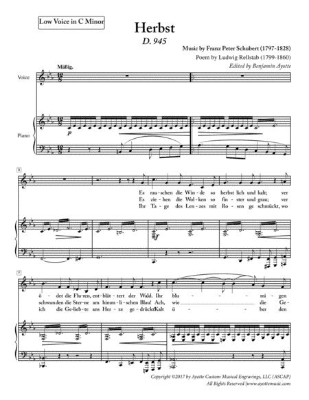 Schubert - Herbst - Low Voice in C Minor (arr. Benjamin Ayotte)