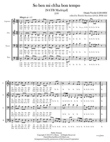 So ben mi ch’ha bon tempo [SATB madrigal] (arr. Patrick Sheehan)