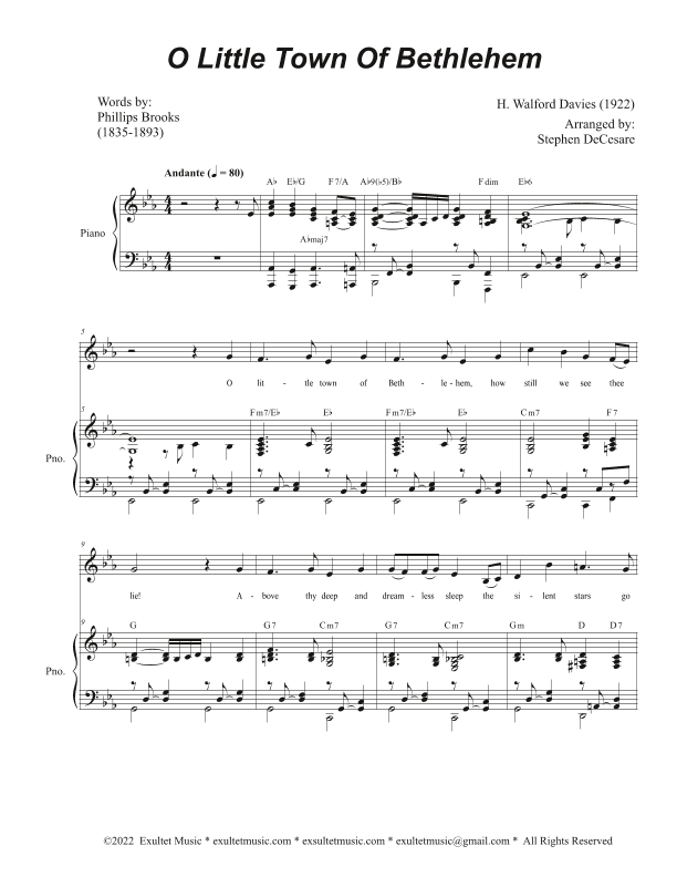 O Little Town Of Bethlehem (Unison choir - Medium Key) (arr. Stephen DeCesare)