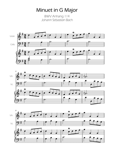 Minuet in G major BWV Anh. 114 - Bach - Violin and Cello w/ Piano (arr. Ygor Nunes)