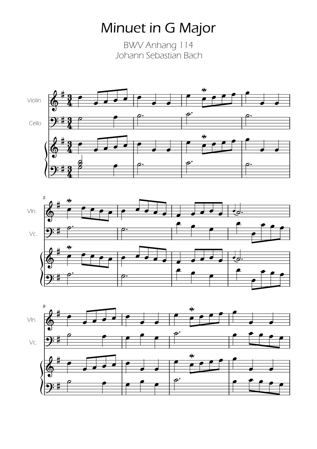 Minuet in G major BWV Anh. 114 - Bach - Violin and Cello w/ Piano (arr. Ygor Nunes)