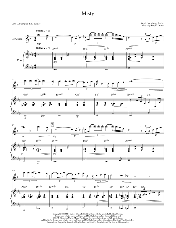 Misty (arr. Debra E. Stempien, Gregory H. Turner)