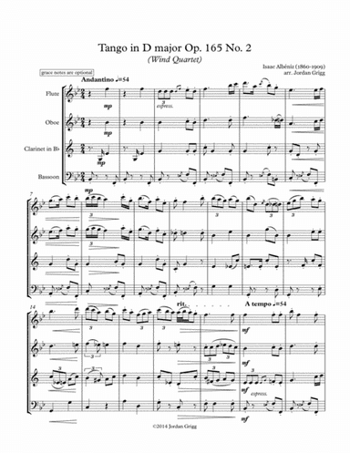 Tango in D major (Wind Quartet), Op.165 No.2 (arr. Jordan Grigg)