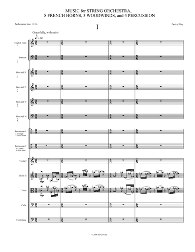 Music for String Orchestra, 8 french horns, 3 woodwinds, and 4 percussi.on