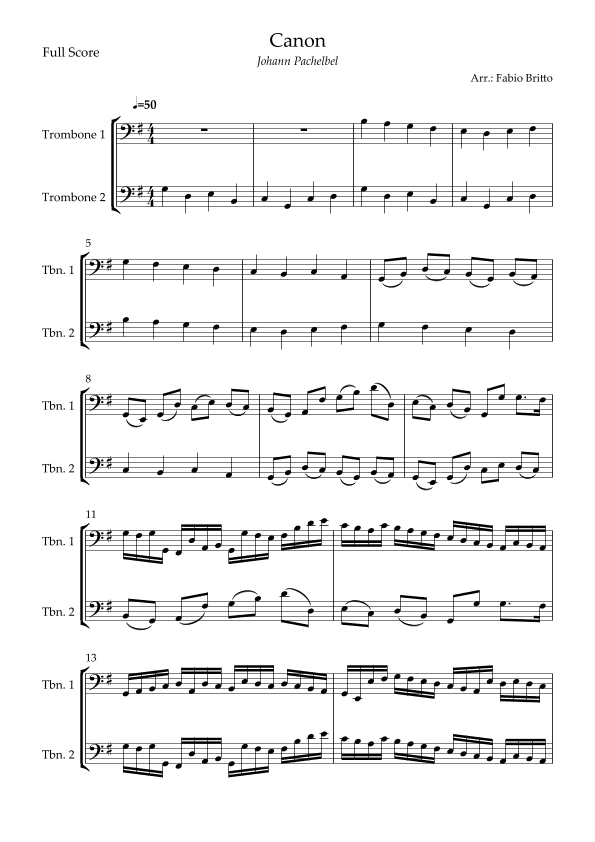 Canon - Johann Pachelbel (Wedding/Reduced Version) for Trombone Duo (arr. Fabio Britto)