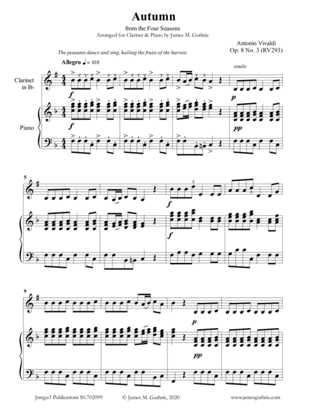 Vivaldi: Autumn from the Four Seasons for Clarinet & Piano (arr. James M. Guthrie, ASCAP)