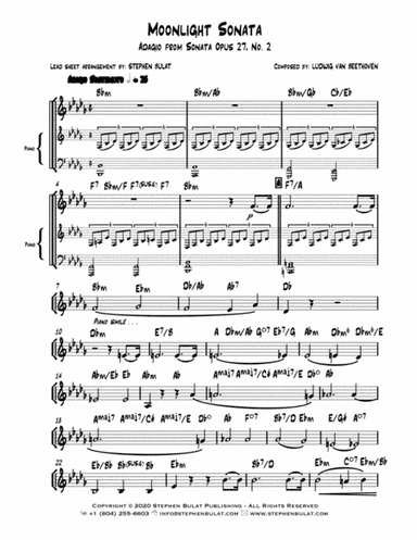Moonlight Sonata - Adagio from Sonata Opus 27 No. 2 (Beethoven) - Lead sheet (key of Bb minor) (arr. Stephen Bulat)