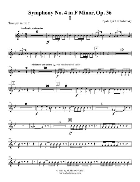 ?Tchaikovsky? Symphony No. 4, Movement I - Trumpet in Bb 2 (Transposed Part), Op. 36 (arr. Doug Clyde)