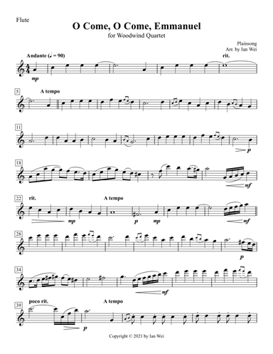 O Come, O Come, Emmanuel for Woodwind Quartet (arr. Ian Wei)