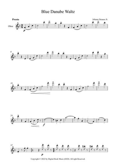 Blue Danube Waltz - Johann Strauss Jr. (Oboe) (arr. Digital Book Music)
