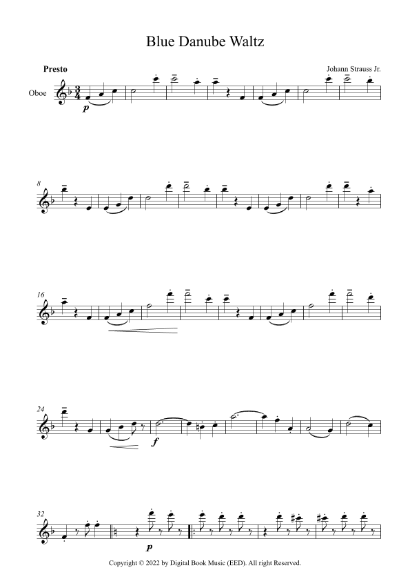 Blue Danube Waltz - Johann Strauss Jr. (Oboe) (arr. Digital Book Music)