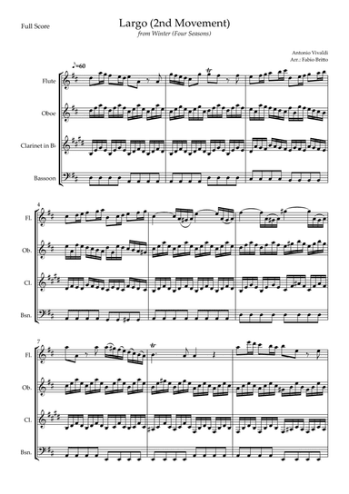 Largo from Winter (Antonio Vivaldi) for Woodwind Quartet (arr. Fabio Britto)