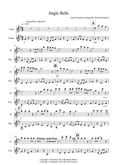 Jingle Bells (Jazzy Style!) for Flute and Violin Duet (arr. David Burndrett)