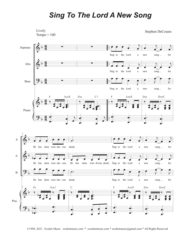 Sing To The Lord A New Song (SAB)