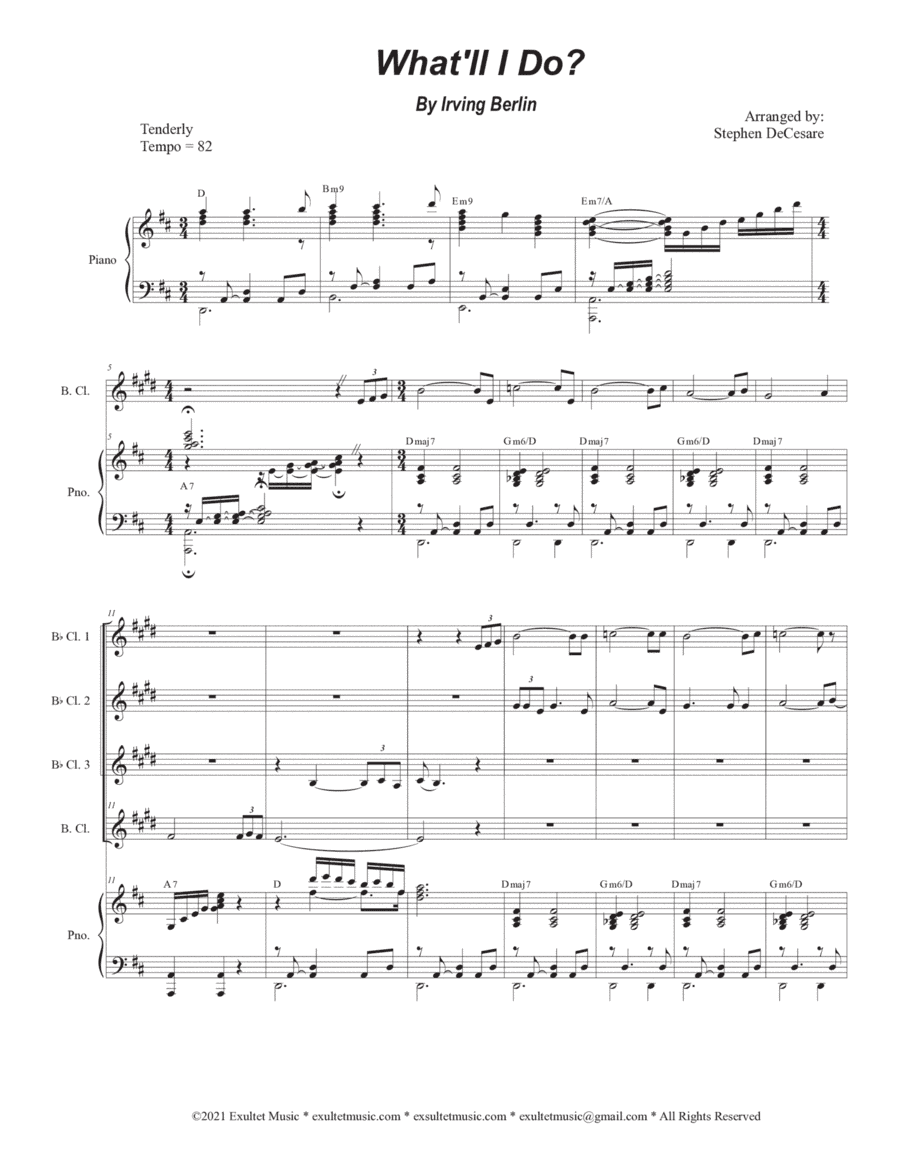 What'll I Do? (Clarinet Choir and Piano) (arr. Stephen DeCesare)