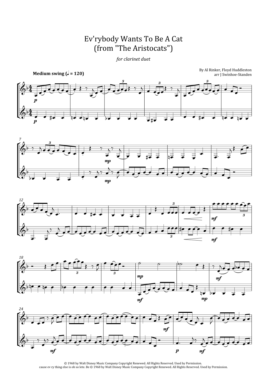 Ev'rybody Wants To Be A Cat (arr. J Swinhoe-Standen)