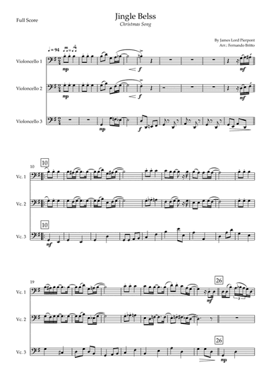 Jingle Bells - Jazz Version (Christmas Song) for Cello Trio (arr. Fernando Britto)