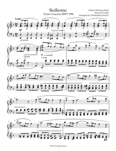 J. S. Bach, Sicilienne BWV 596, Transcription for piano by Christopher Ferreira (arr. Christopher Ferreira)