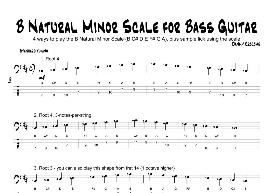 B Natural Minor Scale for Bass Guitar (4 Ways to Play)