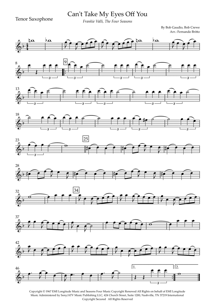 Can't Take My Eyes Off Of You (arr. Fernando Britto)