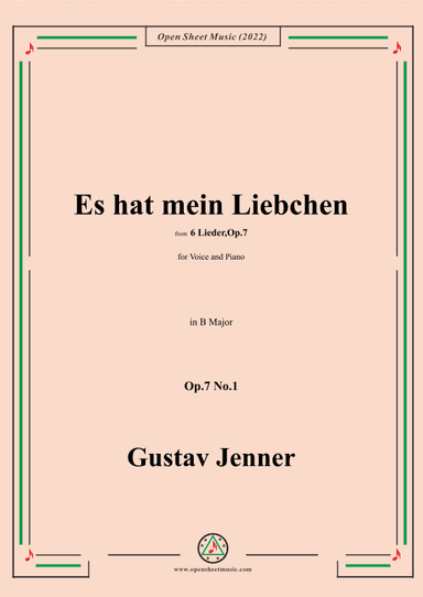 Jenner-Es hat mein Liebchen,in B Major,Op.7 No.1 (arr. OSM Press)