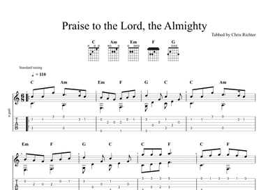 Praise to the Lord, the Almighty (Solo Fingerstyle Guitar Tab) (arr. Chris Richter)