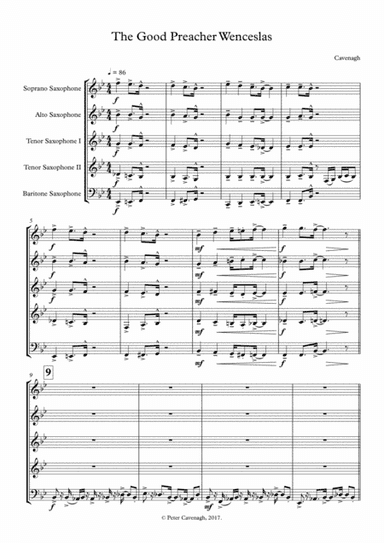 The good Preacher Wneceslas for Saxophone Quintet 2017 Holiday contest entry (arr. Peter Cavenagh)