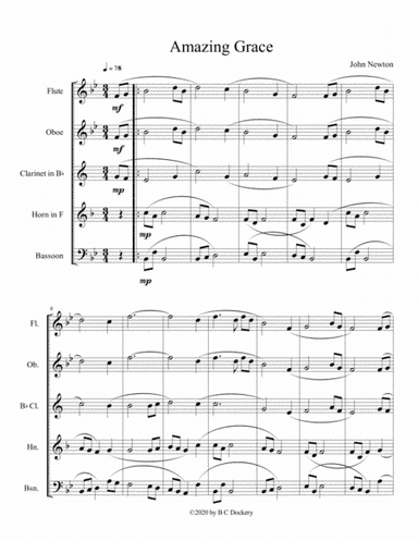 Amazing Grace for wind quintet (arr. B C Dockery)