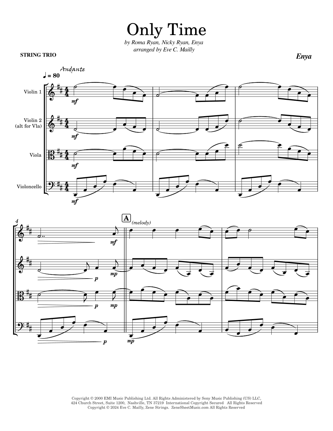 Only Time (arr. Eve C. Mailly - Zene Strings)