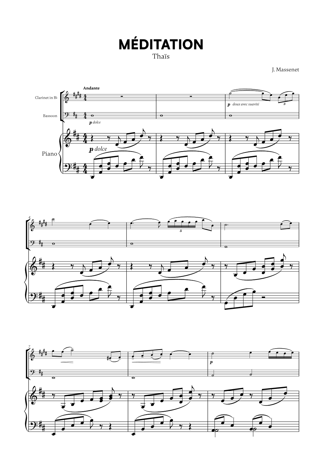 Jules Massenet - Thai¨s Meditation (for Clarinet, Bassoon and Piano) (arr. Cadenza Editions)