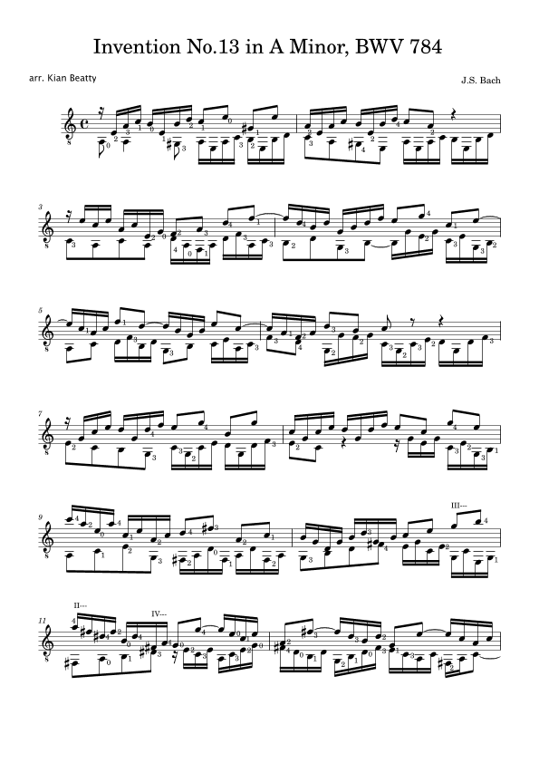 Invention No.13 in A minor, BWV 784 (arr. Kian Beatty) (arr. Kian Beatty)
