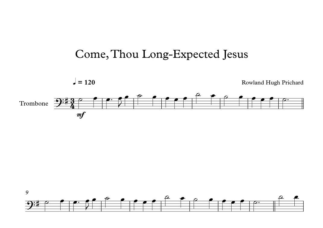 Come, Thou Long-Expected Jesus - Rowland Hugh Prichard (Trombone) (arr. Digital Book Music)