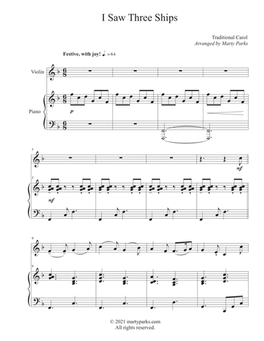 I Saw Three Ships (Violin-Piano) (arr. Marty Parks)