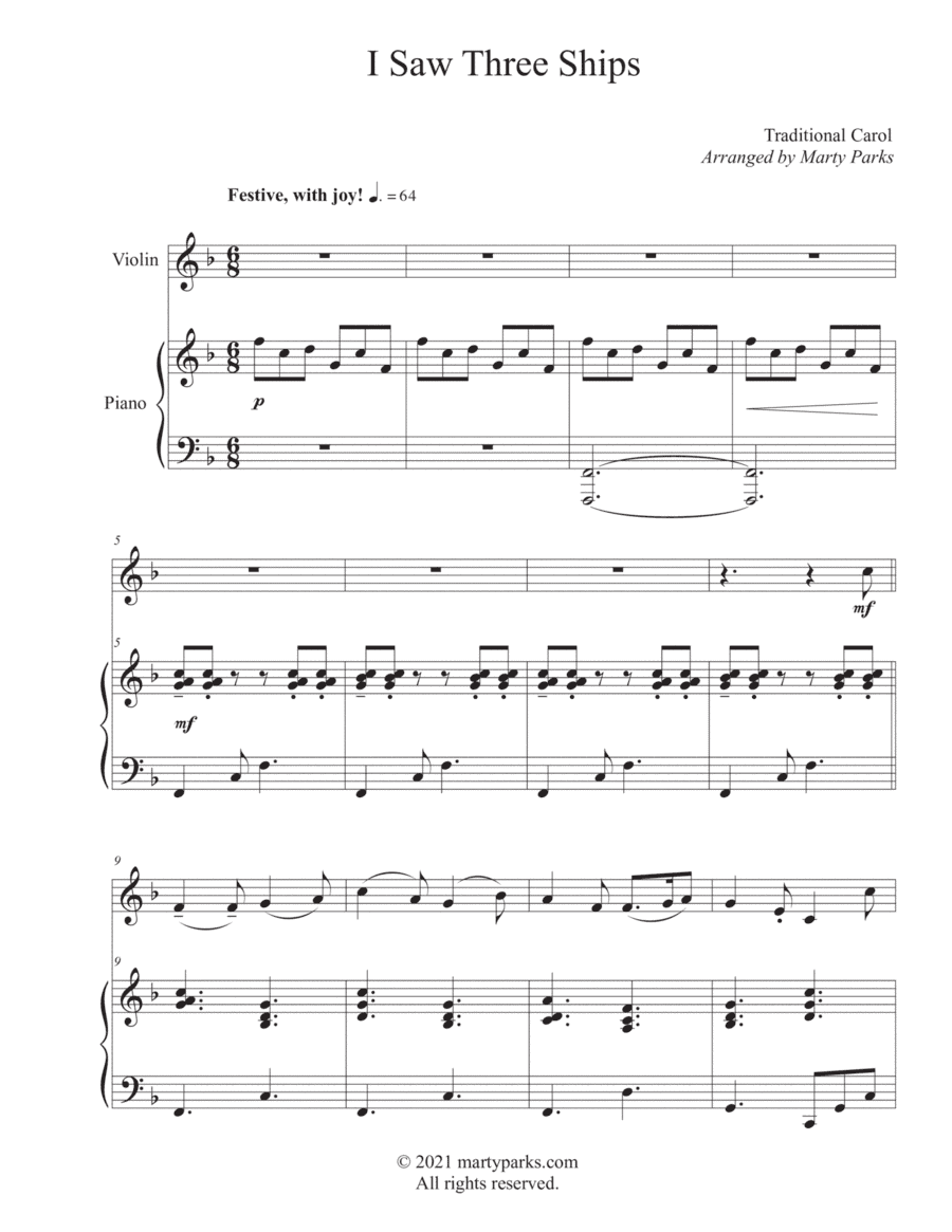I Saw Three Ships (Violin-Piano) (arr. Marty Parks)