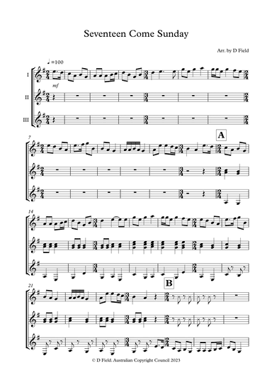Seventeen Come Sunday (Guitar Ensemble) (arr. Daniel Field)