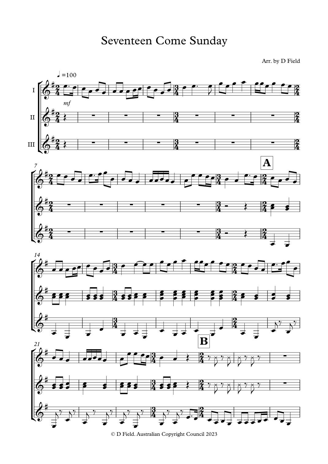 Seventeen Come Sunday (Guitar Ensemble) (arr. Daniel Field)