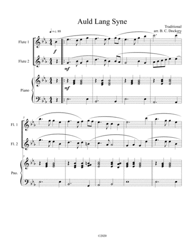 Auld Lang Syne (flute duet) with optional piano accompaniment (arr. B. C. Dockery)